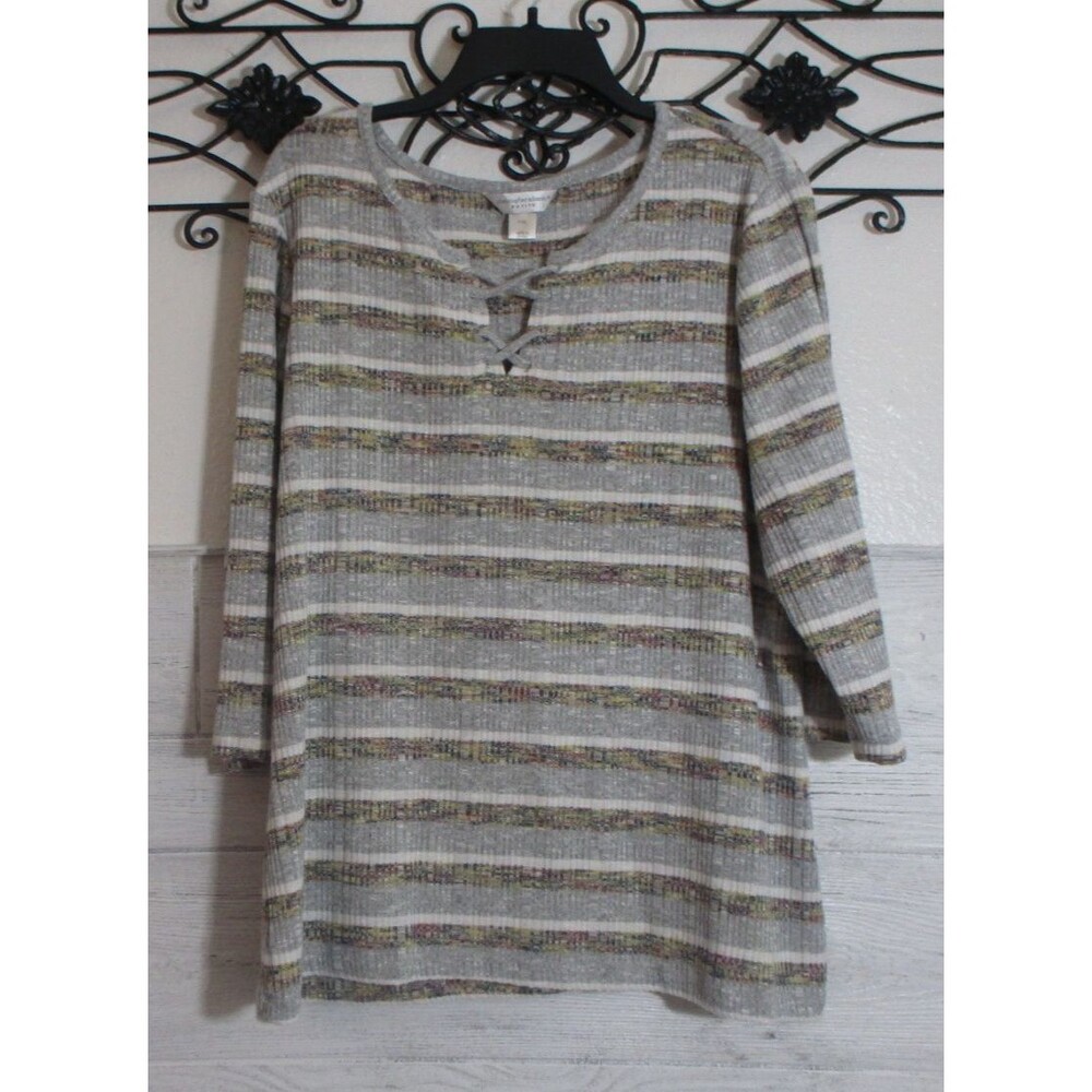 Chritopher & Banks Women's Top Size PXL 3/4 Sleeve Multicolored Striped